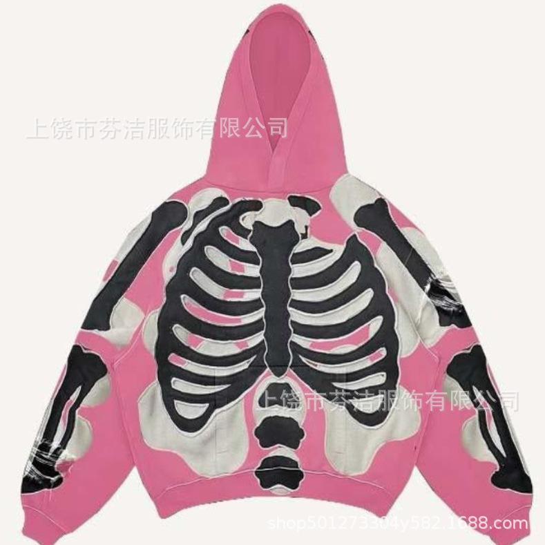 American Flame Skull Frame 3D Printed Hooded Sweatshirt, Vintage High Street Loose Trendy Brand Pullover Sweatshirt