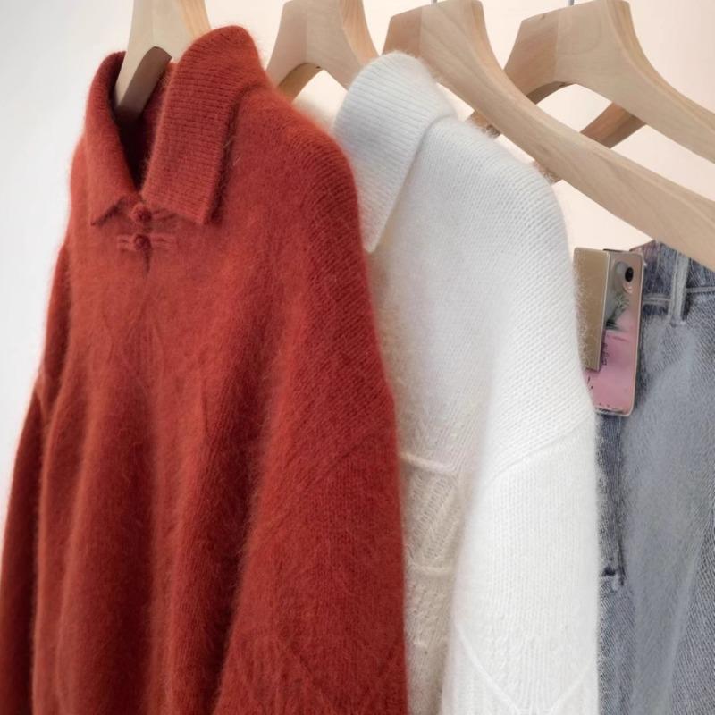 Neck Knitted Pullover Women's Winter Design Sense Lazy Thickened Sweater Wearing Soft Waxy Top