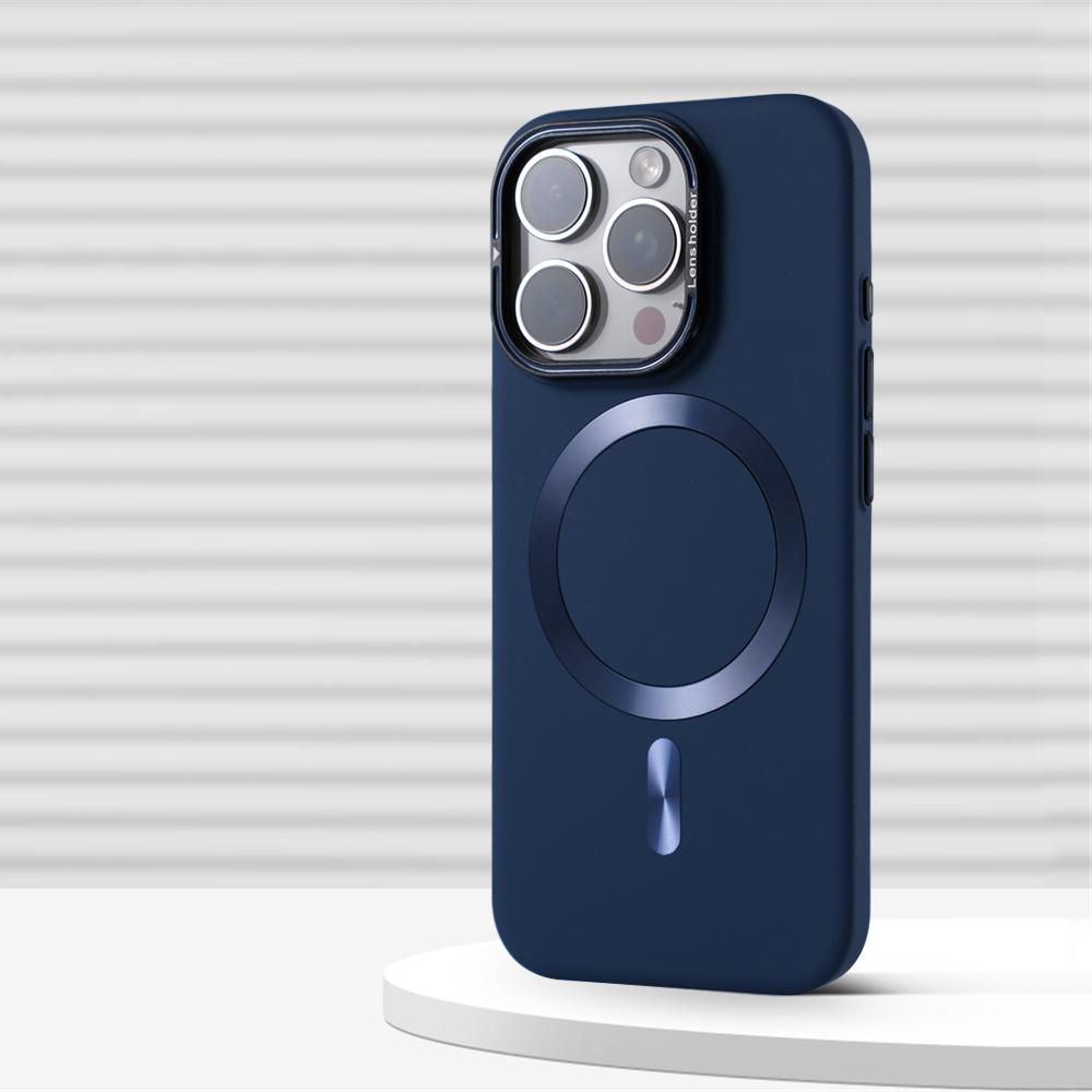 Luxury Alloy Lens Holder Slim Magnetic Hard Case For iPhone 16 15 Pro Max 14 13 For Magsafe Wireless Charge Solid Color Cover