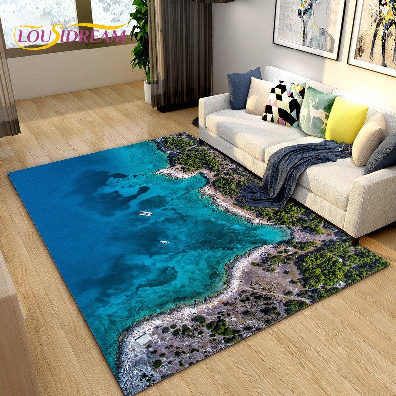 3D Ocean Seawater Beach Water Scenery Area Rug,Carpet Rug for Living Room Bedroom Sofa Doormat Decoration,Kid Non-slip Floor Mat
