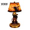 Non Dazzling Bedroom Lamp Halloween Vintage Table Lamp, Retro Resin Pumpkin Skeleton Black Cat Decorative Night Light, Gothic Bedside for Living Room