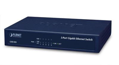 Planet Przełącznik Ethernet 5-P 10/100/1000Mbps Gigabit (Zasilanie Zewnętrzne) - Metalowa Obudowa, Gsd-503