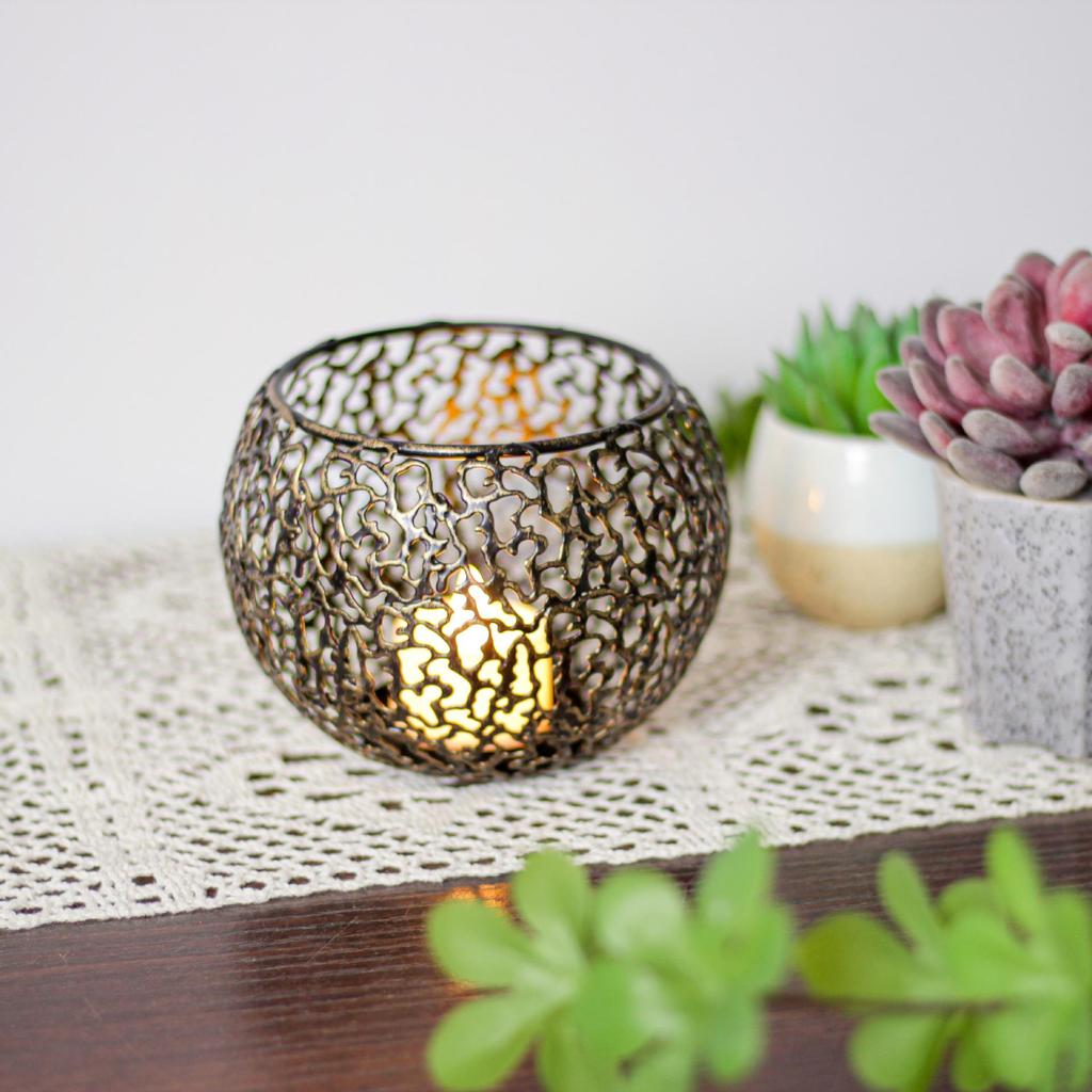 Golden Retro Electroplated Metal Candle Holder Cover Ornament with Ins Style Design