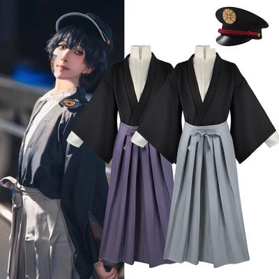 Anime Kostým Toaleta Hanako-kun Yugi Tsukasa Kimono Šedofialová Uniforma Cosplay Outfit Kimono Klobouk Oblékání Halloween Party Unisex