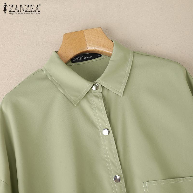 ZANZEA Damska luźna bluzka z długim rękawem i kołnierzykiem