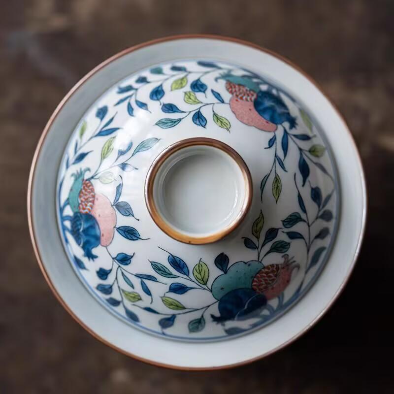 Antique Green Glaze Sancai Cover Bowl, Teacup, Household Ceramic Tea Bowl, Kung Fu Tea Set, Plant Ash, Tea Bowl, Tea Dispenser