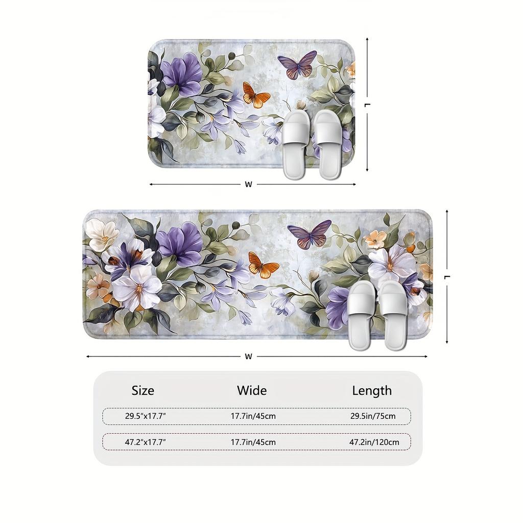 1 szt. antyzmęczeniowych dywaników kuchennych, kolorowy nadruk motyli, wodoodporny, antypoślizgowy, gruby, wyściełany dywanik kuchenny, wytrzymały, wygodny, stojący dywanik kuchenny