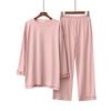 Spring and summer new skin-friendly cotton round neck loose large size home solid color textured pajamas set women's leisure pure cotton comfortable