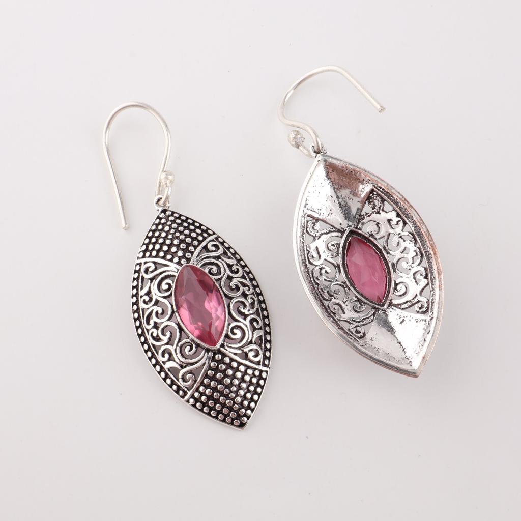 Pink Tourmaline Gemstone 925 Sterling Silver Jewelry Drop/Dangle Earrings 2.15" CE-20-13