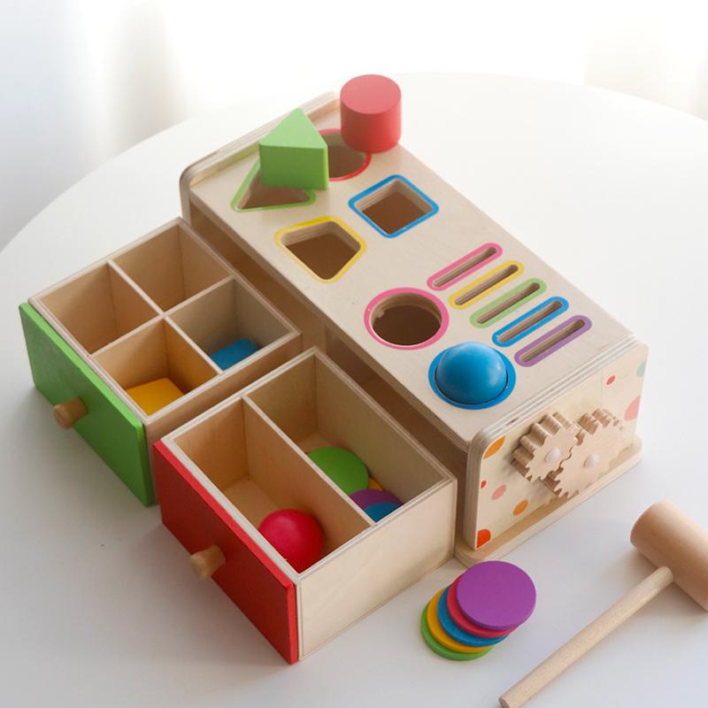 Montessori Wooden Sorting Stacking Toy for Kids Drawer Box Busy Board Matching Game Color Shape Sorting Toys Fine Motor Sensory