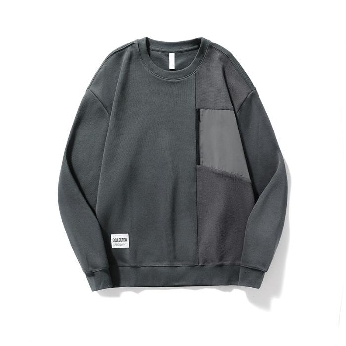 

Осенний темно-серый тяжелый ретро свитер с круглым вырезом мужской свободный большой размер с длинным рукавом молодежный топ сращивания прилив 4XL темно-серого