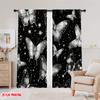 2pcs,2D plane printing Window Curtain Starlit Butterflies Durable 100% Polyester Fabric (without rod) Decorations Inside for
