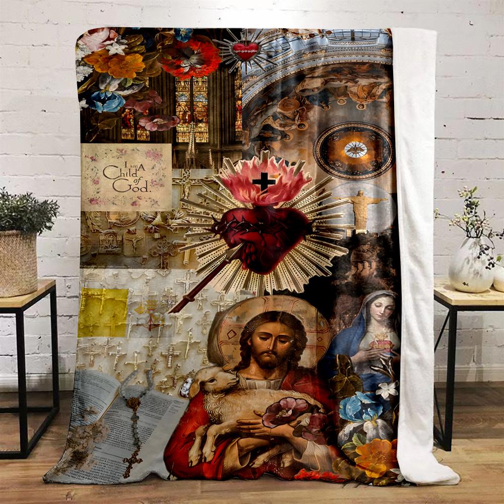 Religious Iconography Collage BlanketFlannel blanket for bedroom, living room, sofa, and nap