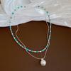 Zircon opal pearl beaded round double-layer necklace exquisite niche light luxury collarbone chain high-end neck chain female