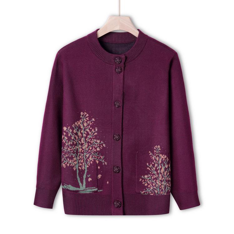 Vêtements d'automne pour personnes d'âge moyen et âgées, Pull tricoté de style étranger, Haut cardigan, Automne pour mères âgées