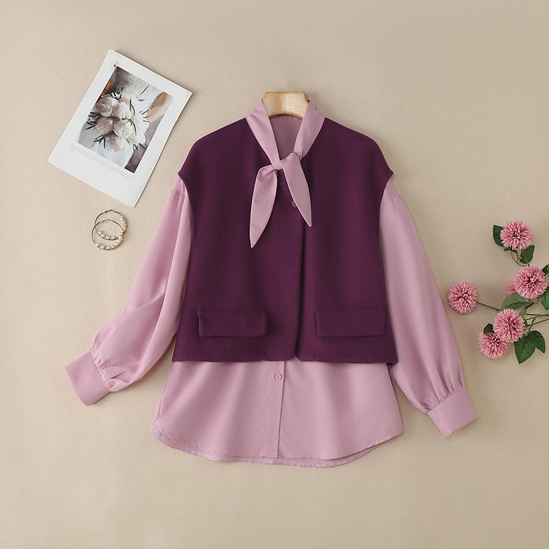 ZANZEA Blusa Casual de Mujer con Cuello Redondo, Manga Larga Holgada y Patchwork