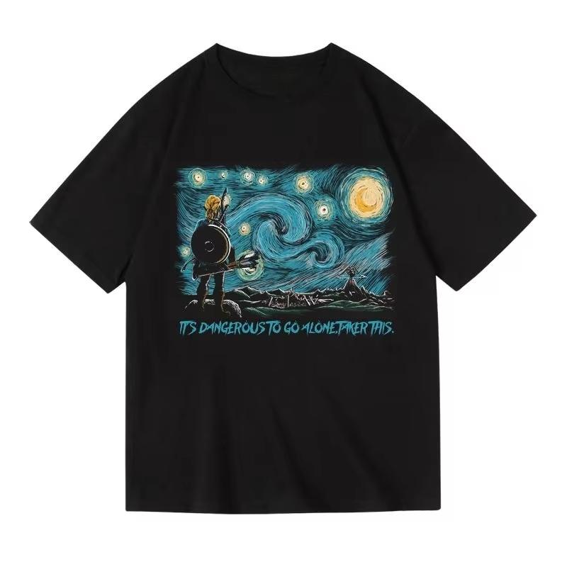 2025 Van Gog Starry Sky Tide Brand Short Sleeve Crew Neck Summer Loose Cotton T-Shirt for Men and Women
