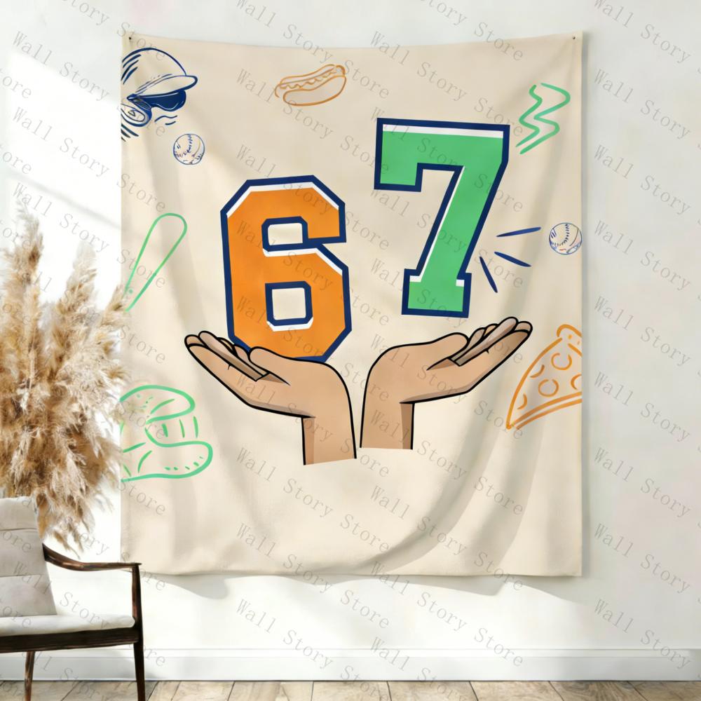 67 Pancarta de Cumpleaños de Béisbol Fondo Señal 67 Meme Tapiz Seis Siete Niños Generación Z Fiesta Decoración Tapiz Tapiz de Sala de Estar