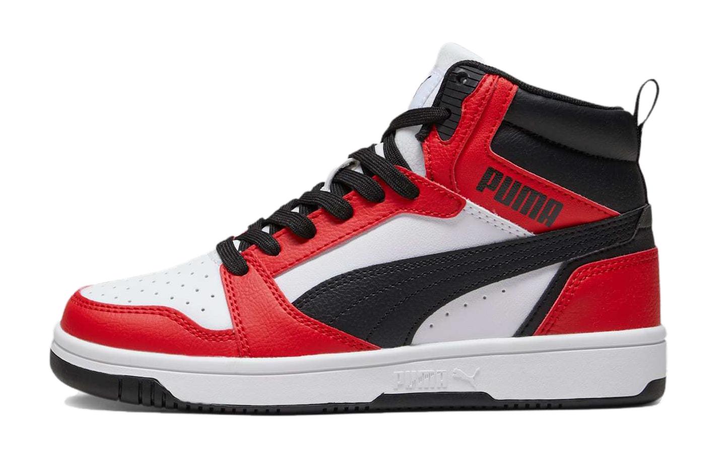 PUMA Rebound V6 Mid top Children s Basketball Shoes White Red Black Teenagers 393831-03 36