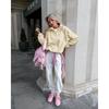 Autumn Winter New Women Casual Outerwear Top French Minimalist Loose Fit Fashion Sports Sweatshirt Solid Color