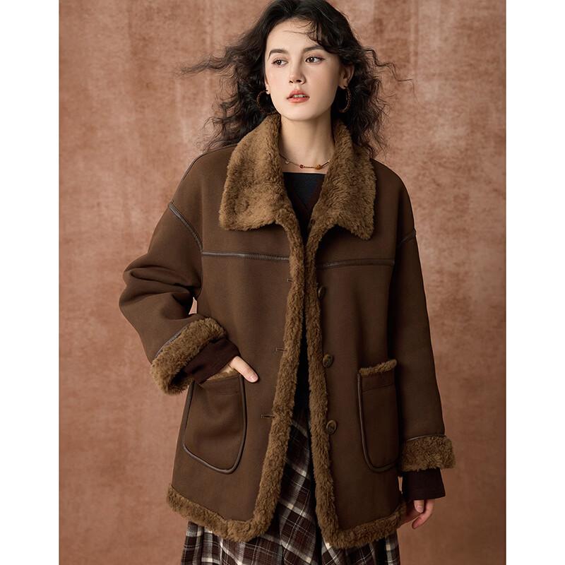 Women's Reversible 100% Merino Wool Barn Collar Fur Coat