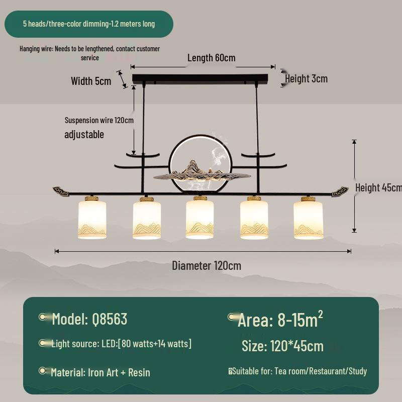 Modern Zen Dining Pendant Light: Pine-Inspired Multi-Head Strip Lamp for Tea Table or Study Desk