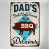 Vintage Dad's World Famous BBQ Metal Tin Sign Rusty Edge Pig & Forks Design Off-White Background Home Decor for Man Cave Bar Res