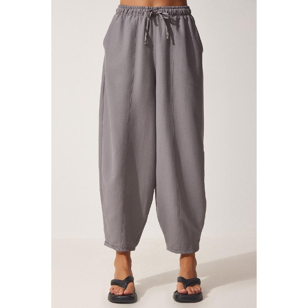 Women's Black Pocketed Linen Viscose Shalwar Trousers Cv00001