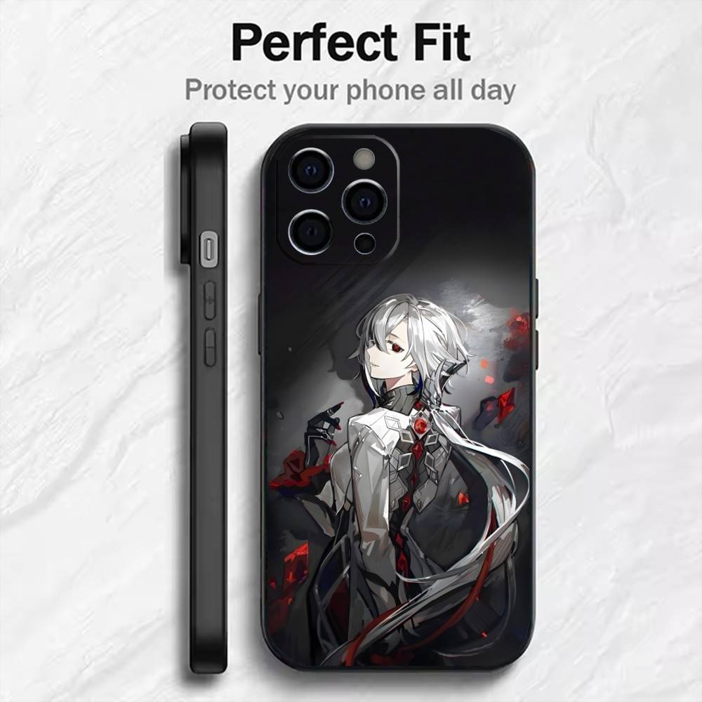 G-GenshinS The Knave  A-Arlecchino-oES Phone Case For iPhone17,16,15,14,13,12 Plus,Max Soft Silicone Black Cover