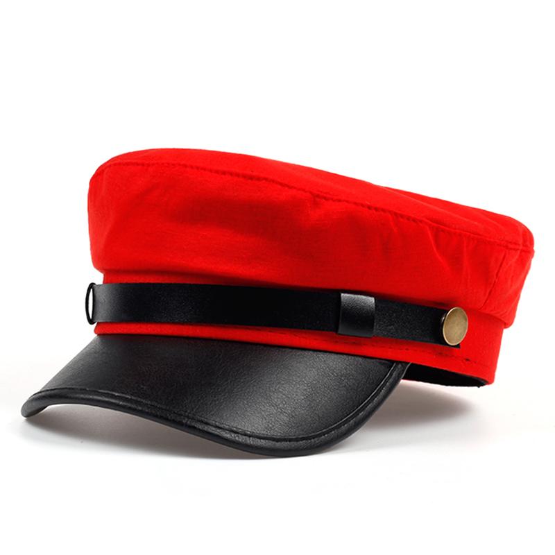 Unisex Leather Eaves Military Hats Flat Top Baseball Caps for Women Outdoor Sports Cadet Sunscreen Hat Cap