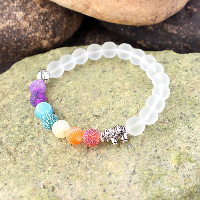 Stunning 2020 New Black Stone Synthetic Yoga Bracelet Featuring Colorful Elephant Design