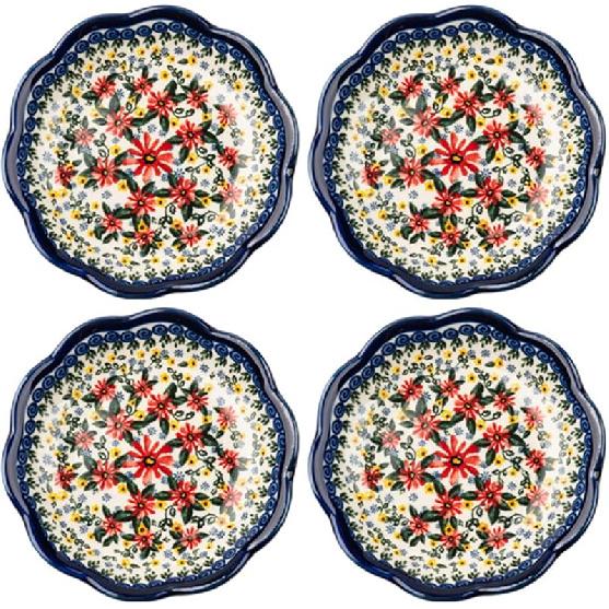Sizikato 4pcs Porcelain Appetizer Plate, 4-Inch Snack Plate Sauce Dipping Saucer, Exotic Flower Pattern A