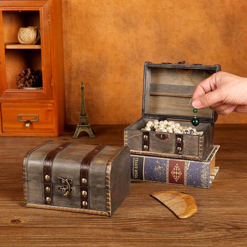 Storage Wooden Jewelry Box With Lid For Necklace Earring Organizer Decoration