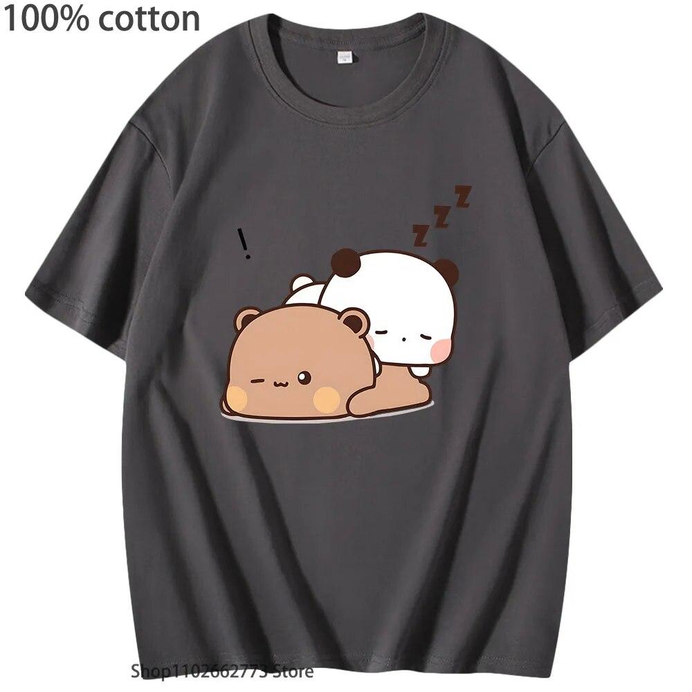 

Kawaii Графический Bubu Dudu Love Sleep Рубашка Bubu Dudu Футболки с рисунком Панды Медведь Женские повседневные летние футболки унисекс Футболка из 100% хлопка