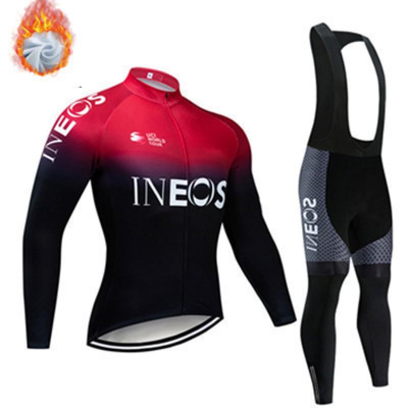 Winter Thermal Cycling Jersey Bib Pants Set Men Women Long Sleeve Fleece Warm Mountain Bike Outfit