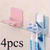 4pcs No-Drill Adhesive-Free Wall-Mounted Toothbrush & Toothpaste Holder - Punch-Free Installation, Space-Saving Bathroom Organizer