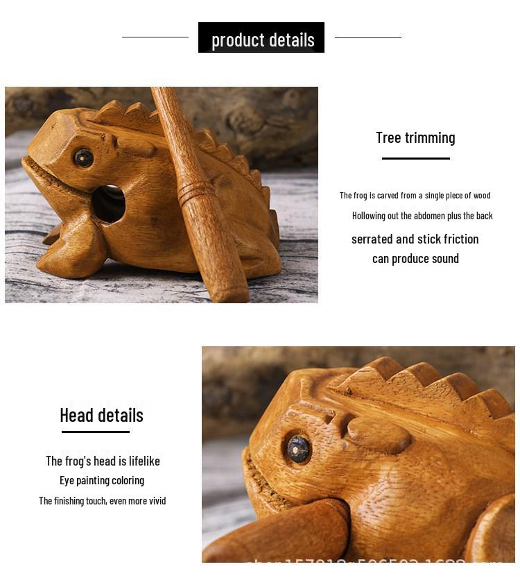 Thai Carved Wooden Sounding Frog - Lucky Handicraft Gift Toad Figurine