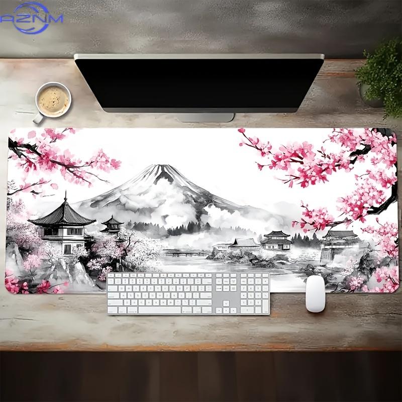 Japanese Mount Fuji Cherry Blossom Gaming Mouse Pad Extended Non Slip Mat Smooth Edges For Gamers Office Home Wireless Mouse