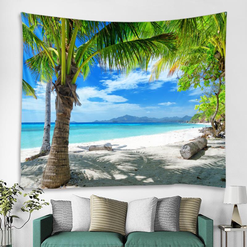 Tropical Sea View Tapestry Summer Vacation Style Bedroom Living Room Background Fabric Wall Decoration Hanging Fabric