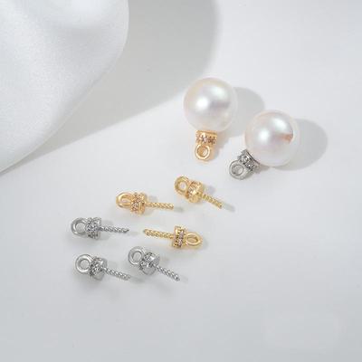14K Gold-Filled Zircon Round Eye Pin Pearl Necklace Pendant Cap for DIY Jewelry