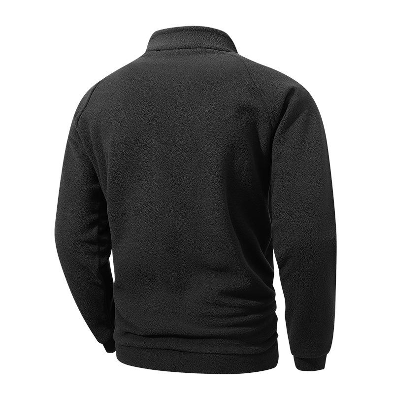 Men's Solid Color Half-Zip Fleece Sweatshirt with Stand-Up Collar, Long Sleeves - Casual Autumn/Winter Knitwear.