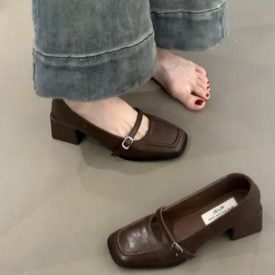 Zapatos de Salón de Tacón Medio de Moda para Mujer Zapatos Mary Jane de Punta Cuadrada Zapatos Gruesos de Moda Mujer Tendencia 2024 Zapatos de Vestir de Invierno Zapatos de Salón Nuevos Mujer Zapatillas