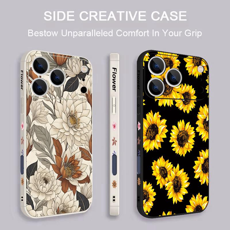 Wrist Strap Lanyard TPU Phone Case For iPhone 17 16 15 Pro Max 13 14 Pro Max 17e 16e 11 White Flower Soft Silicone Back Cover