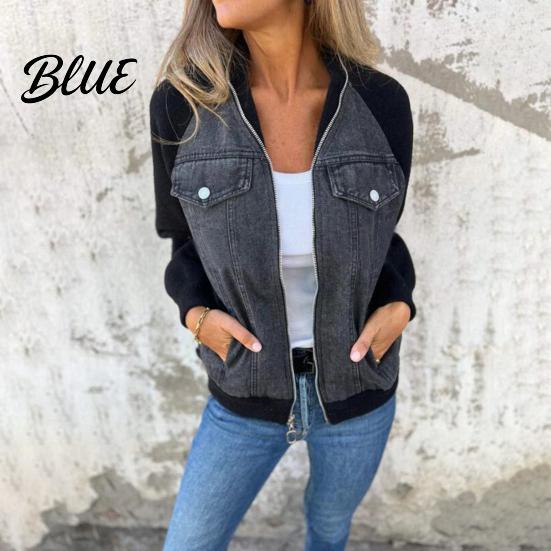 Spring Coat Fall Women Jacket Colorblock Zipper Closure Long Sleeves Hooded Autumn Winter Fake Chest Pocket Decor Lady Daily Wear
