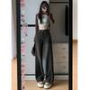 Black and gray wide-leg jeans women's 2025 high-waisted straight loose floor pants American retro spring clothing European and American style