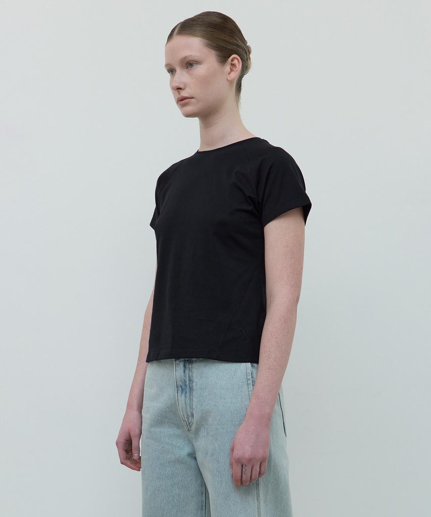 AFTERGLOWOOL Organic Cotton Silket Slim Fit Curved Short Sleeve T-Shirt_Black