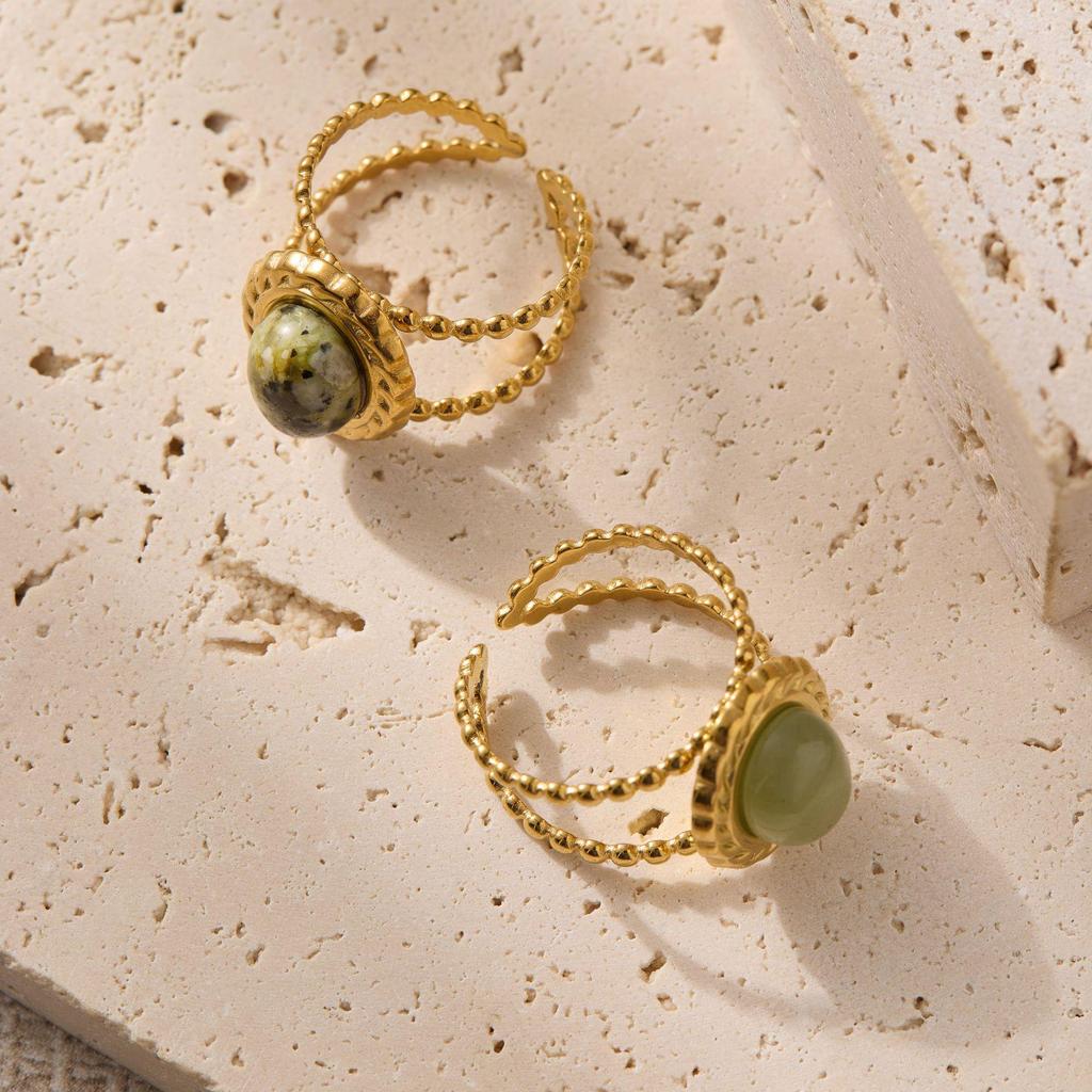INS-Stil 18K Gold Plated Edelstahlring mit natürlichem Halbedelstein - Modischer, Vielseitiger, Nicht verblassender Schmuck
