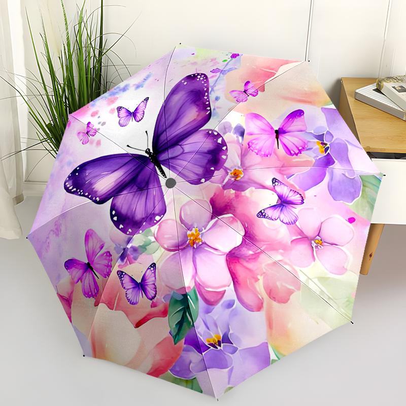 Beautiful Butterfly Automatic Folding Umbrella - Compact 8-Rib Design Durable Lightweight for Outdoor & Daily Use Gift Idea Stylish Accessory