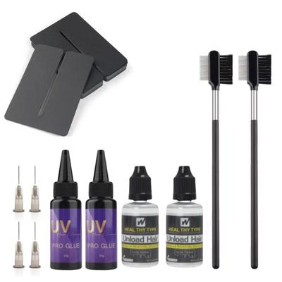UV Lamba Saç Uzatma Kiti 8 UV Kalkan Koruyucu, 2 x 30g UV Tutkal, 2 x 30ml Tutkal Sökücü, Hızlı Kuruyan UV Saç Uzantıları ve Saç Şekillendirme Araçları
