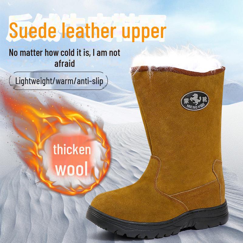 Real Wool Waterproof Winter Boots -40°F, Non-Slip Genuine Leather